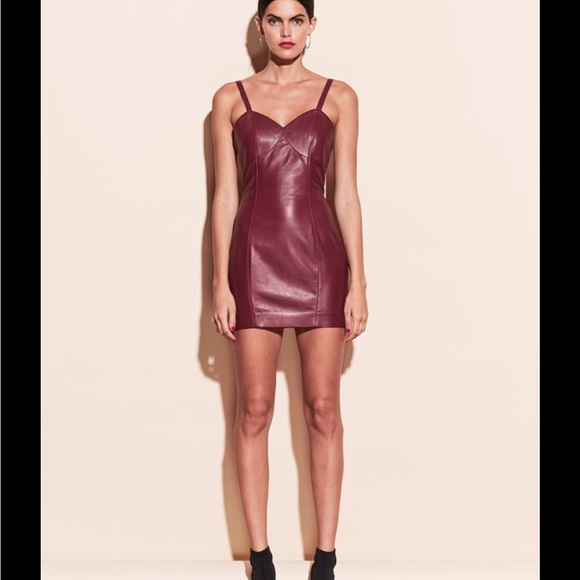 Fleur du mal Bordeaux Lamb Leather Mini Dress - Picture 2 of 13